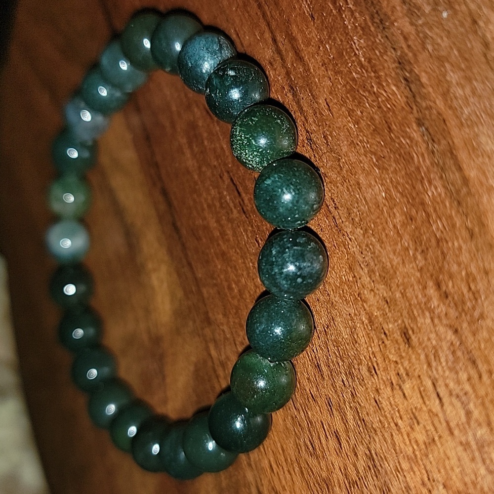 🎁 Hand Crafted Moss Agate Natural Gemstone Stretch Bracelet New Gift